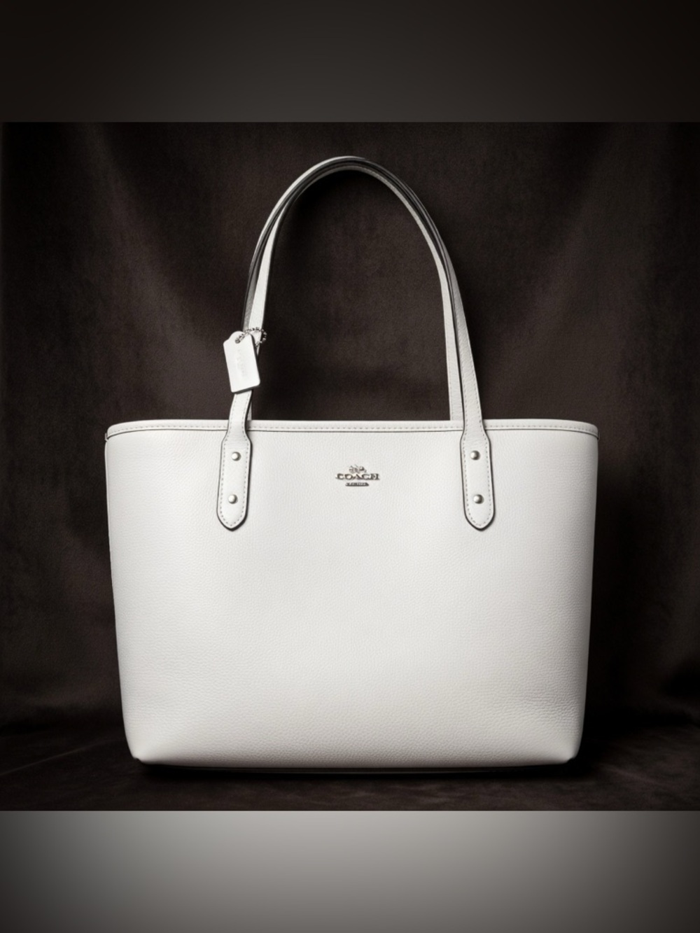 Coach White Leather Zip Top Tote